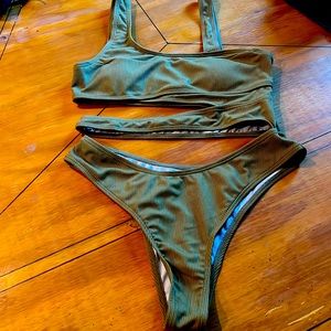 Green Cutout Bathing Suit